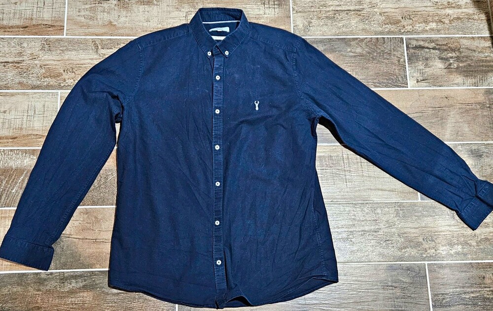 Next Men’s L Slim Fit Blue Solid Button-Down Button-Up Shirt 42-44 Cotton